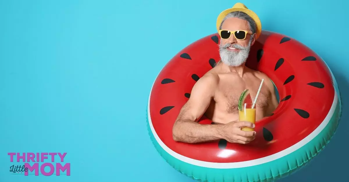 man in a pool float is enjoying this adult party theme